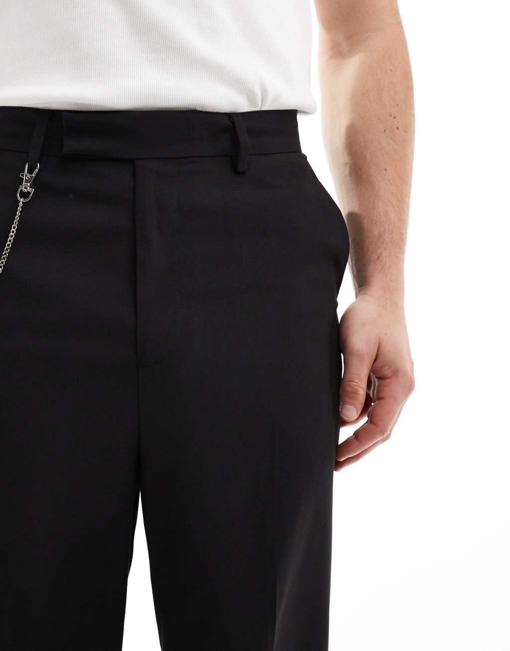 ASOS DESIGN smart straight leg pants with belt chain in black Product Image