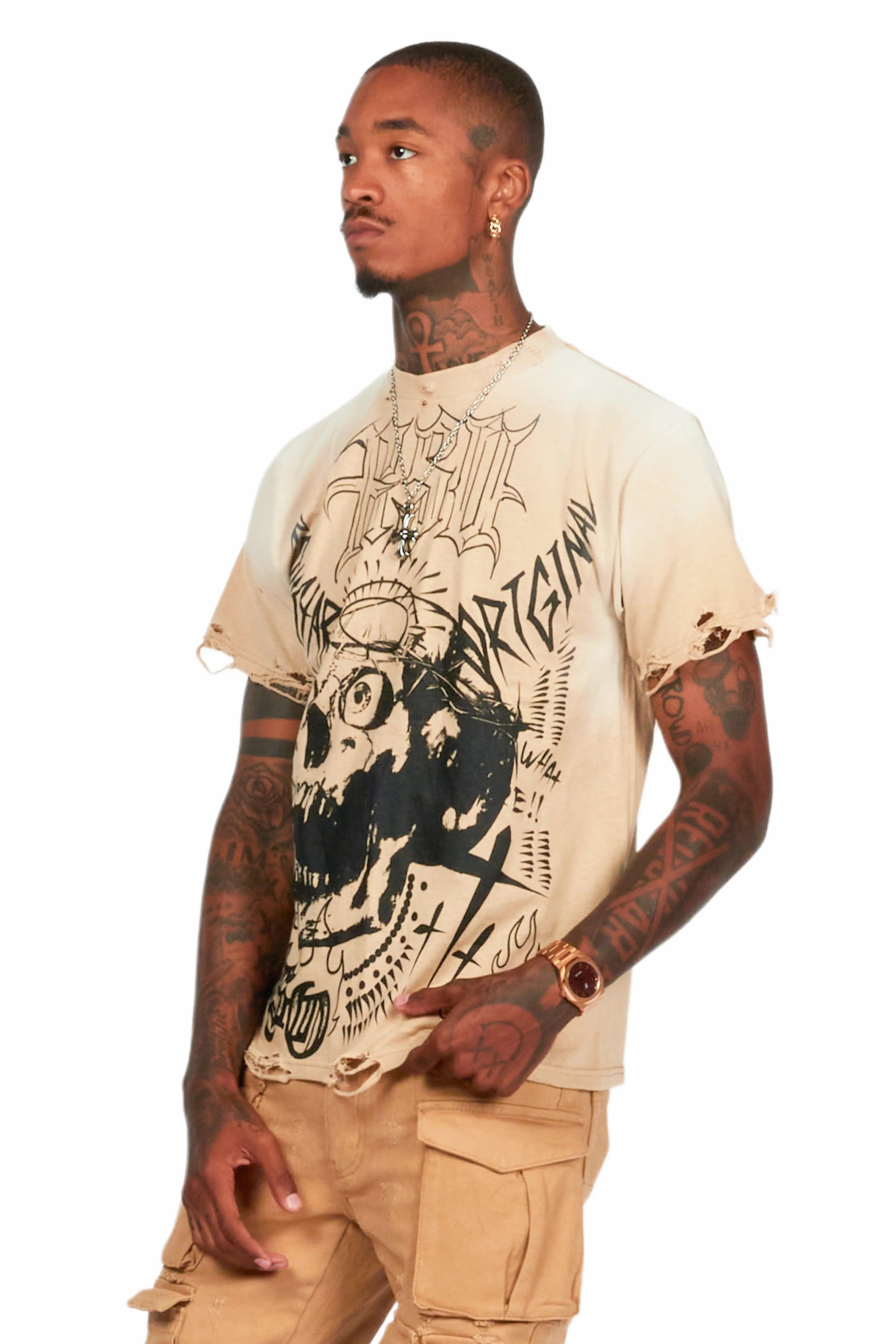 Fein Beige Oversized Graphic T-Shirt Male Product Image