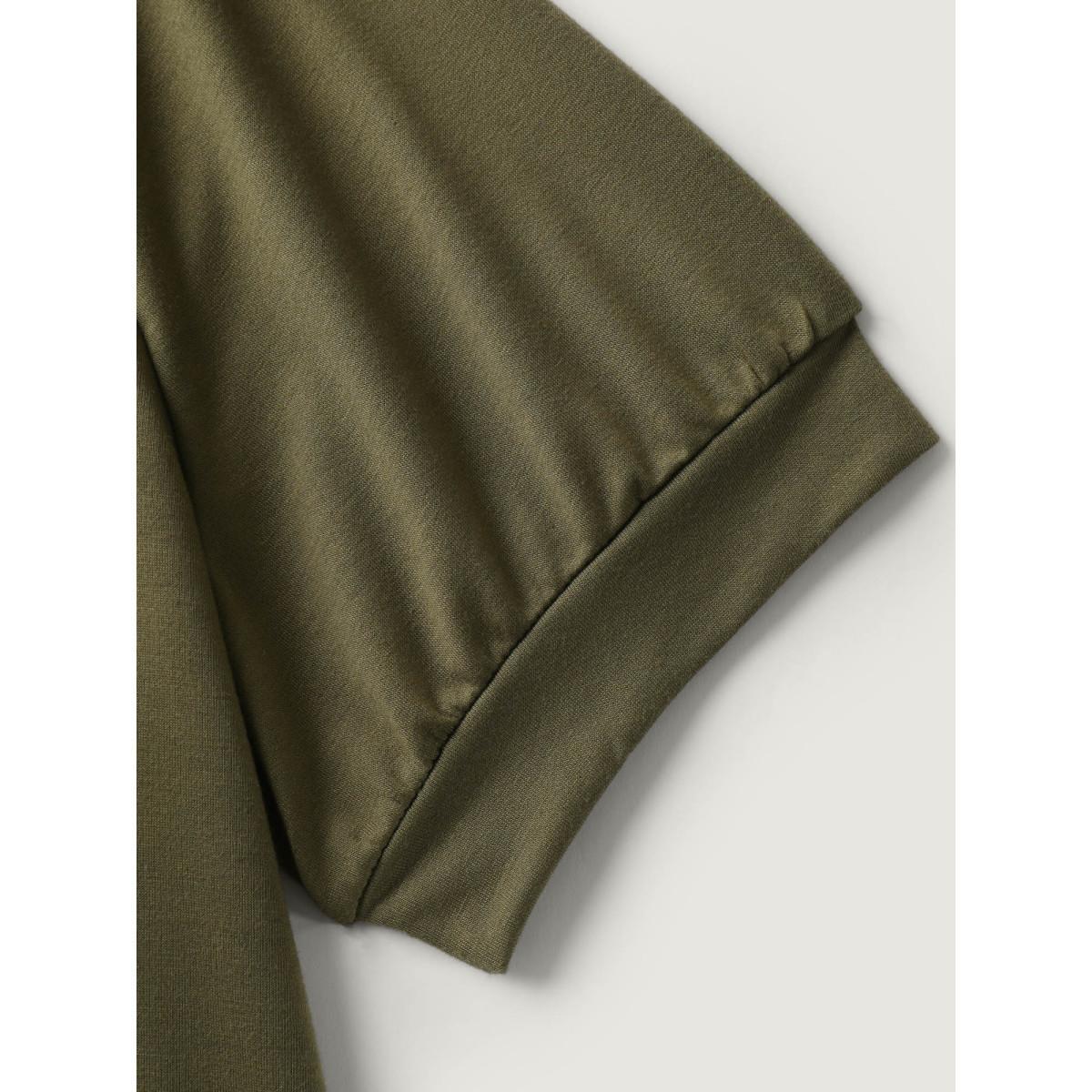 Plus Size Solid Crew Neck Relaxed Sweatshirt Women ArmyGreen Leisure Non Round Neck Casual Sweatshirts BloomChic 14-16/1X Product Image