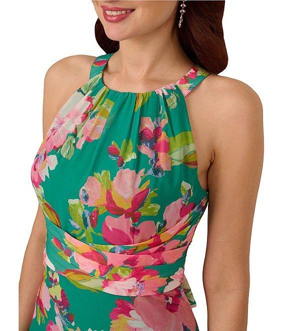 Adrianna Papell Chiffon Floral Print Halter Neck Sleeveless Blouson Maxi Dress Product Image