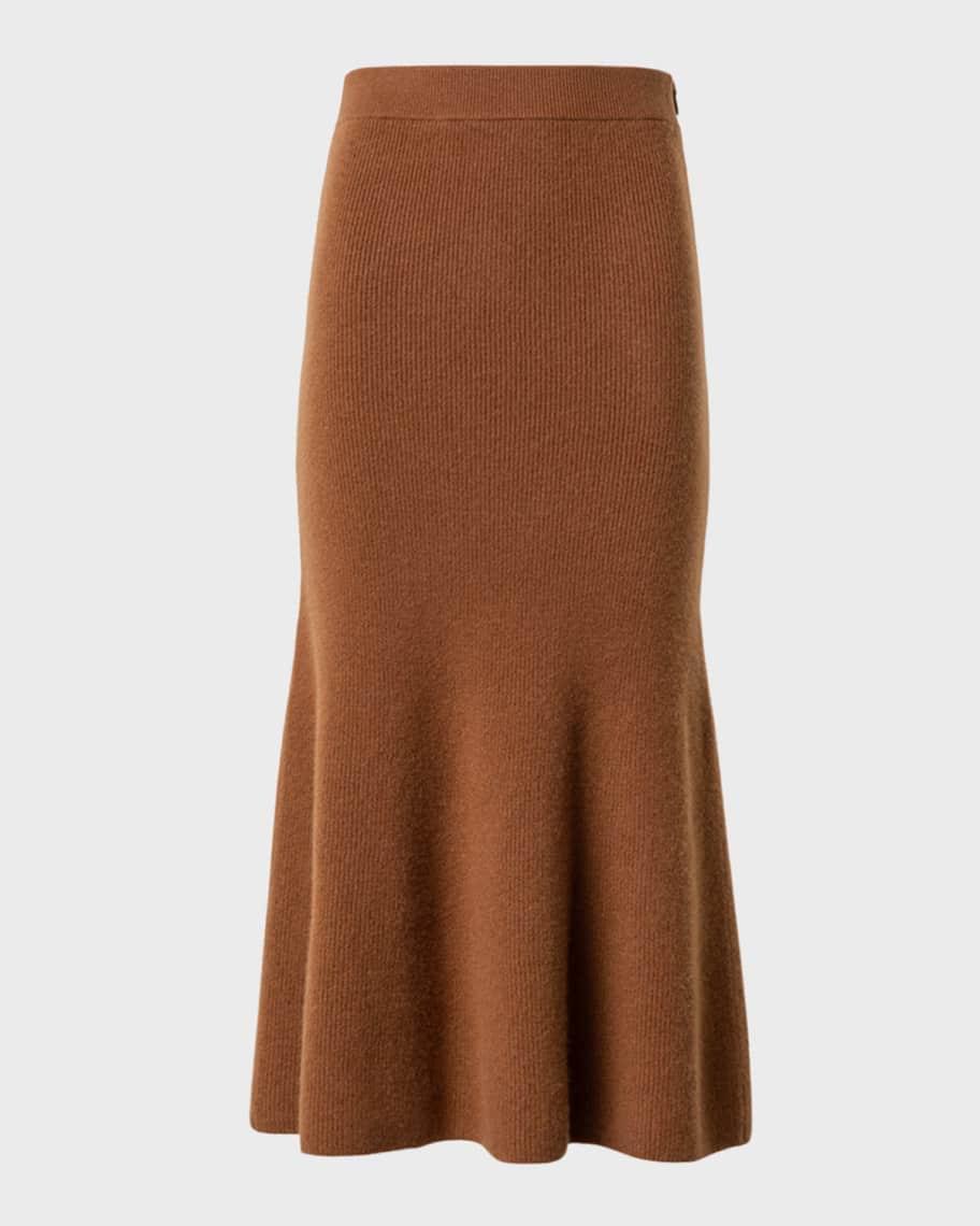 Ribbed Cashmere Godet Midi Skirt Product Image