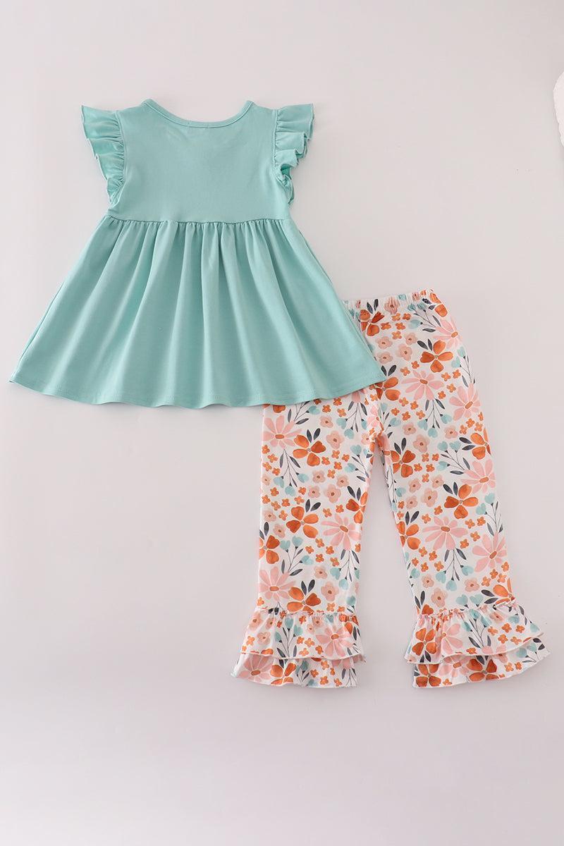 Sage floral ruffle pants set Product Image