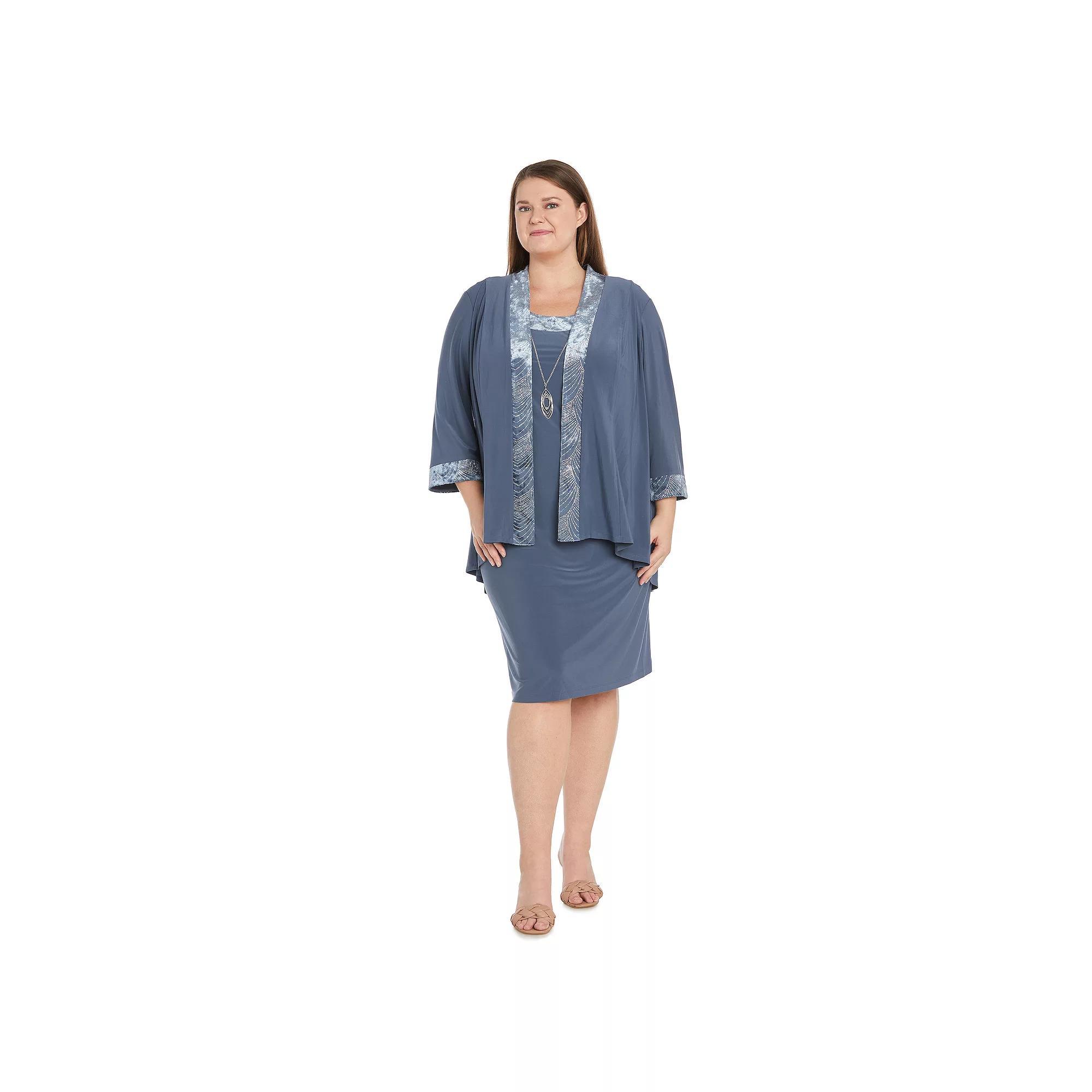 Plus Size R&M Richards 2-pc. Banded Glitter Velvet Trim Jacket & Dress Set, Women's, Size: 16 W, Grey Product Image