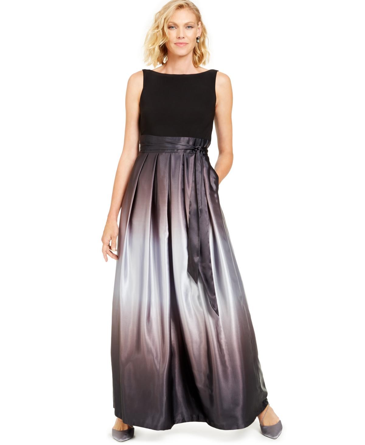 Ignite Evenings Petite Size Boat Neck Ombre Satin Bow Sleeveless Gown Product Image