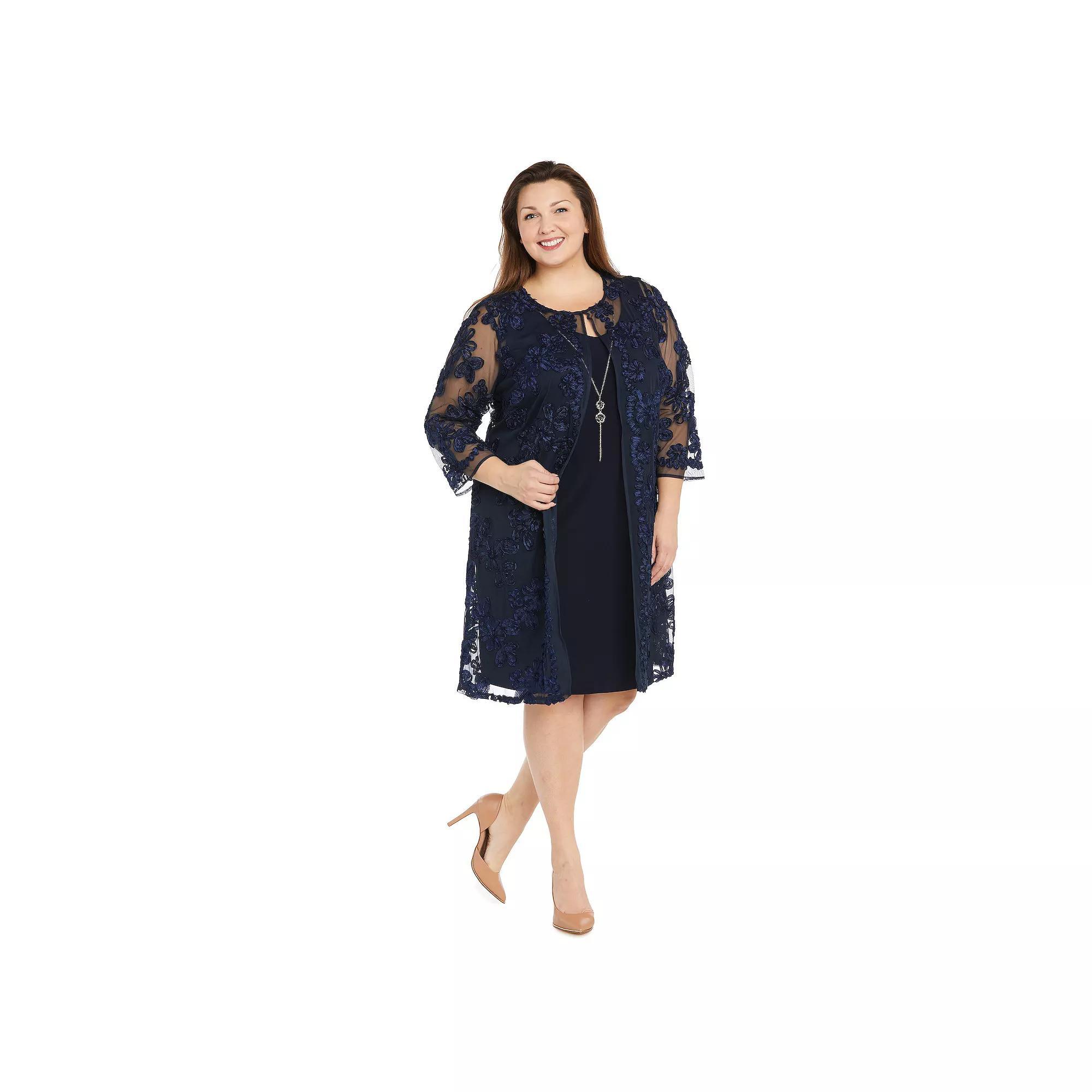Plus Size R&M Richards 2-pc. Embroidered A-Line Dress & Duster Jacket Set, Women's, Size: 22 W, Blue Product Image