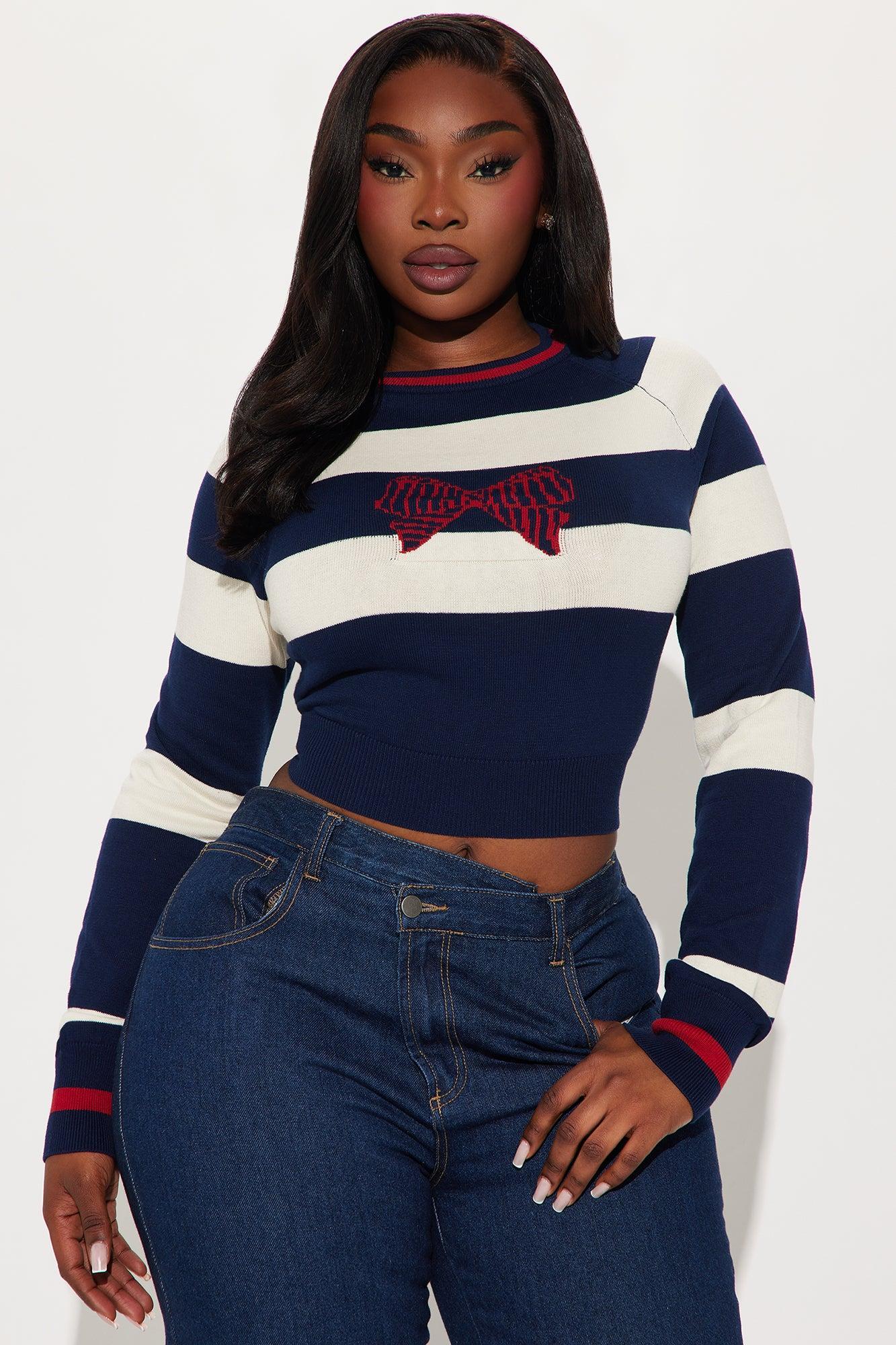 Sailor Striped Bow Sweater - Navy/combo Product Image