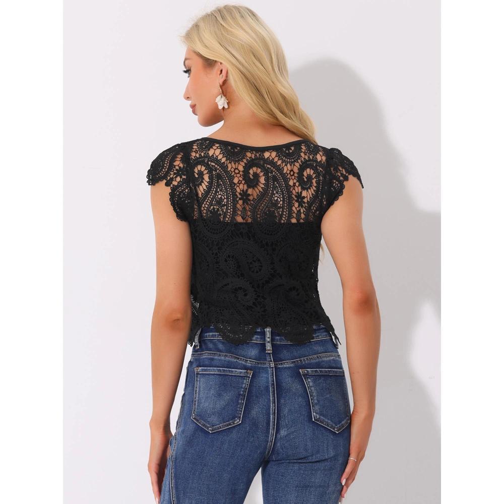 Allegra K Women's Sheer Crochet Summer Boho Lace Top Product Image