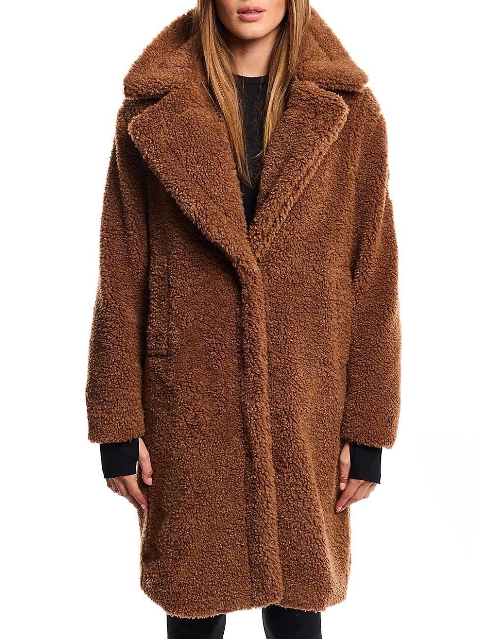 Womens Sherpa Leather-Trimmed Coat Product Image