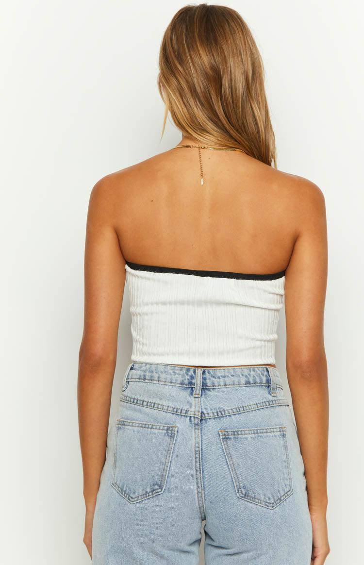 Pia White Contrast Bind Knit Tube Top Product Image