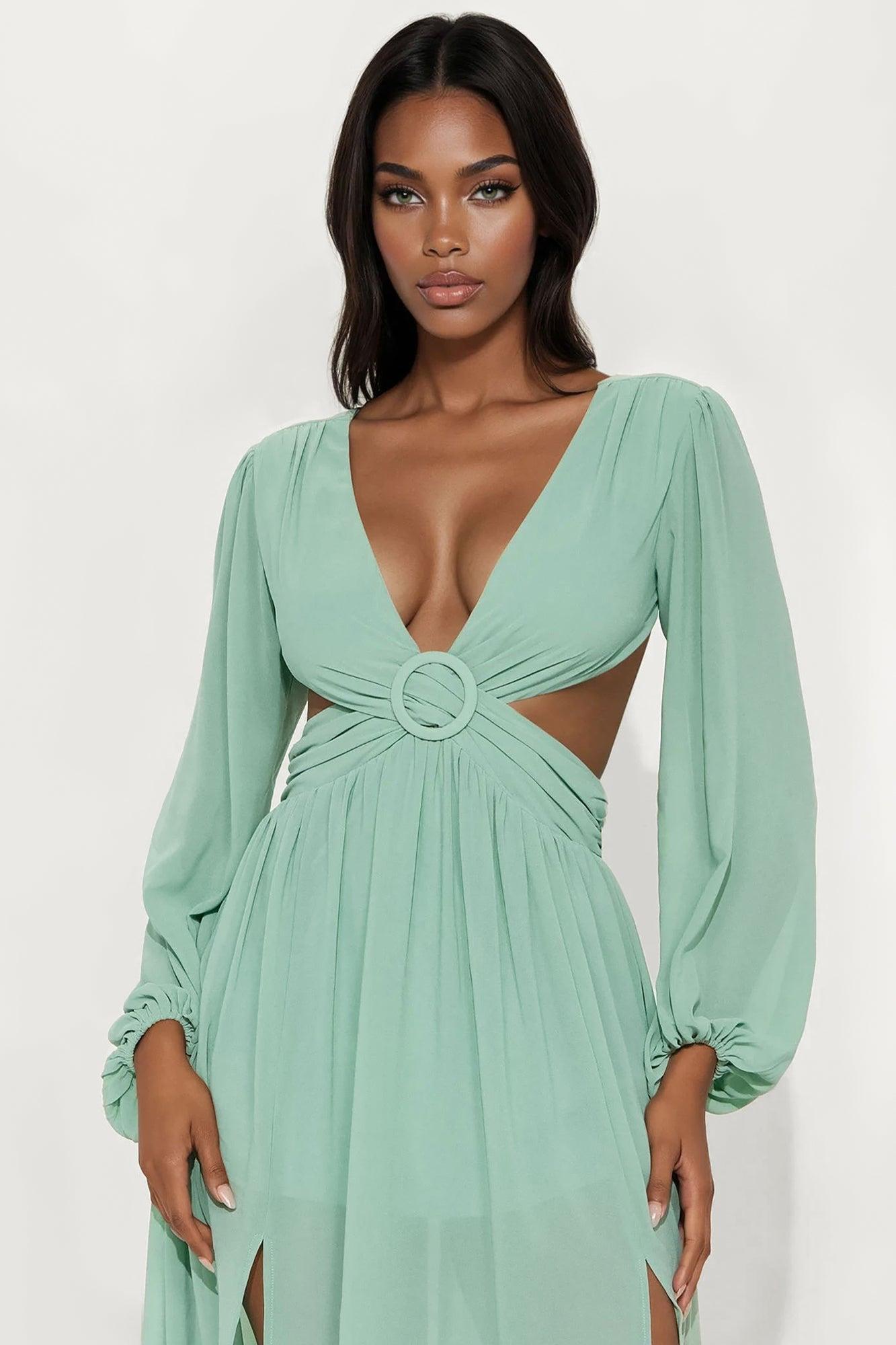 Coastal Chic Chiffon Maxi Dress - Green Product Image
