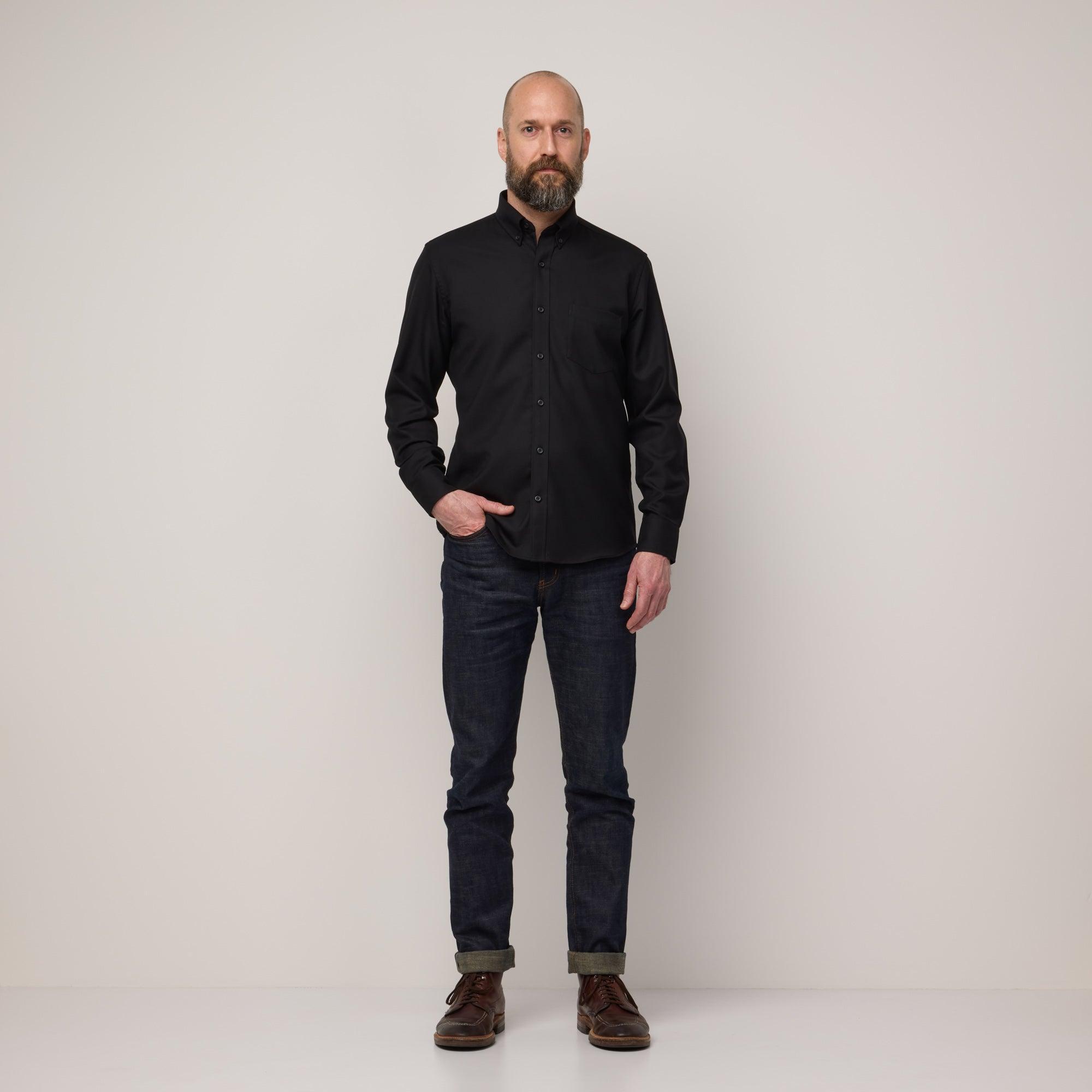 Merino Wool Button-Down Shirt | Black Twill Product Image