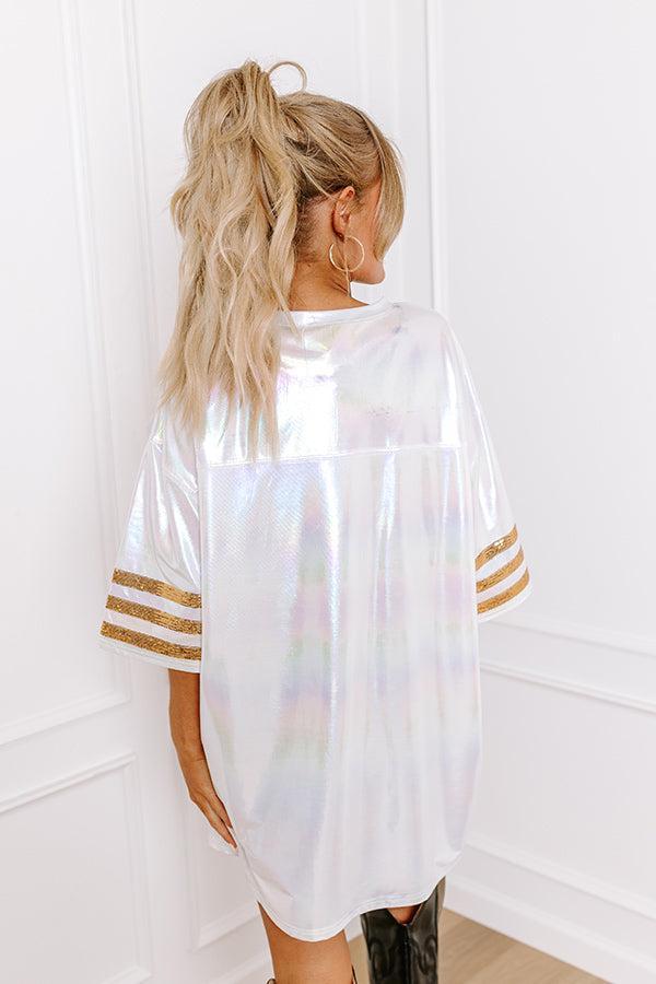 It's A Touch Down Faux Leather Mini Dress in White Iridescent Product Image