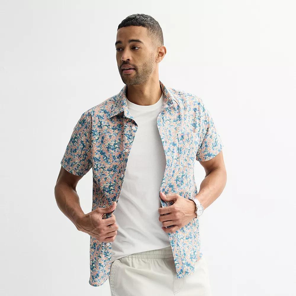 Men's Sonoma Goods For Life® Short Sleeve Perfect Length Button Down Shirt, Size: XL, Paint Ditsy Blue Product Image