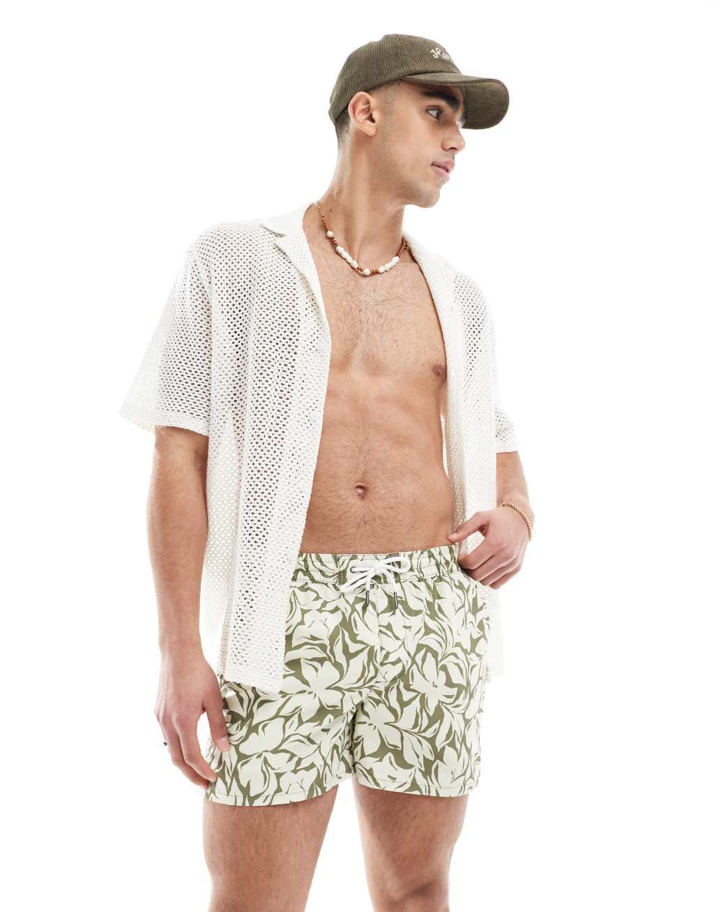 Aray floral abstract print swim shorts in green Product Image