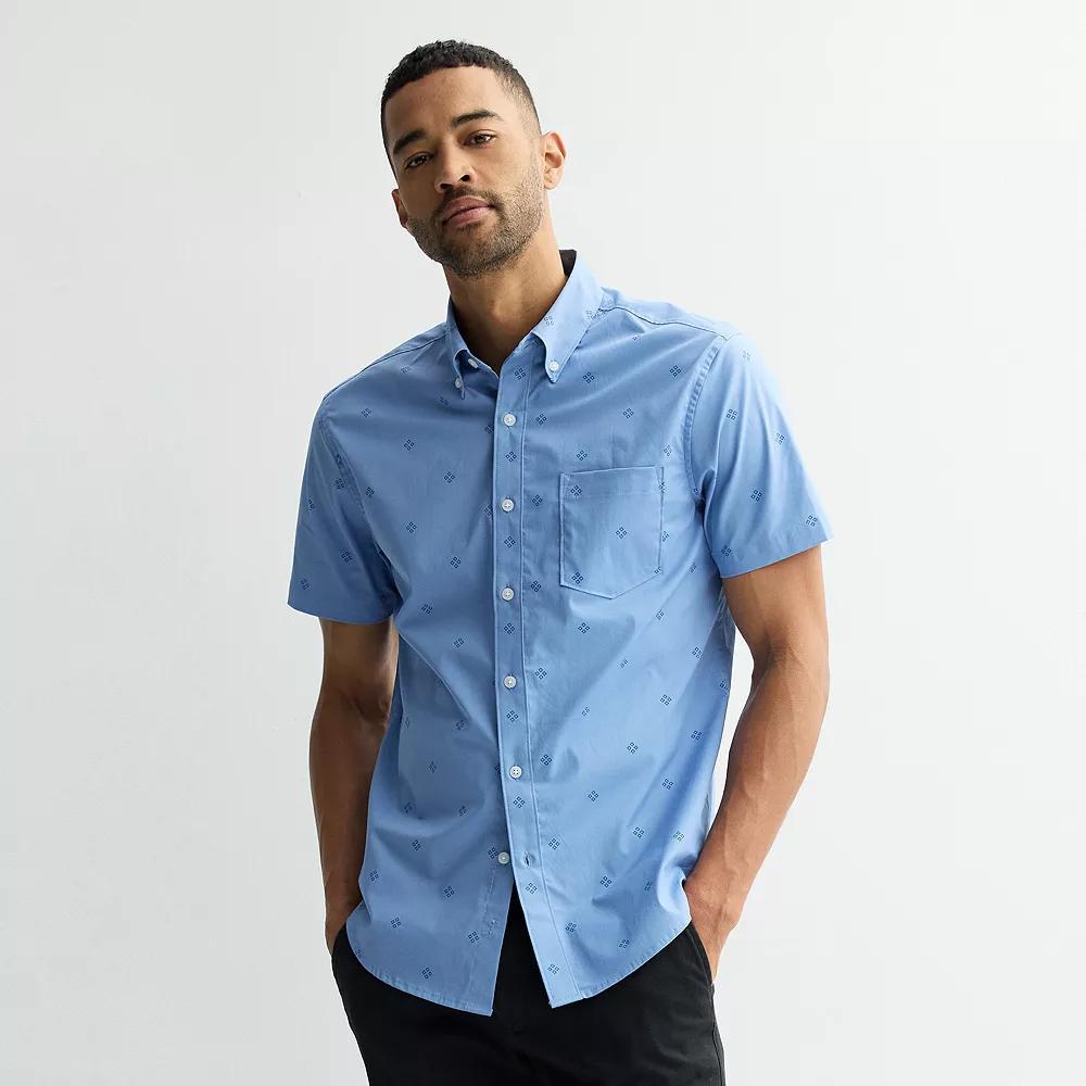 Men's Sonoma Goods For Life® Short Sleeve Perfect Length Button Down Shirt, Size: Large, Palm Party Blue Product Image