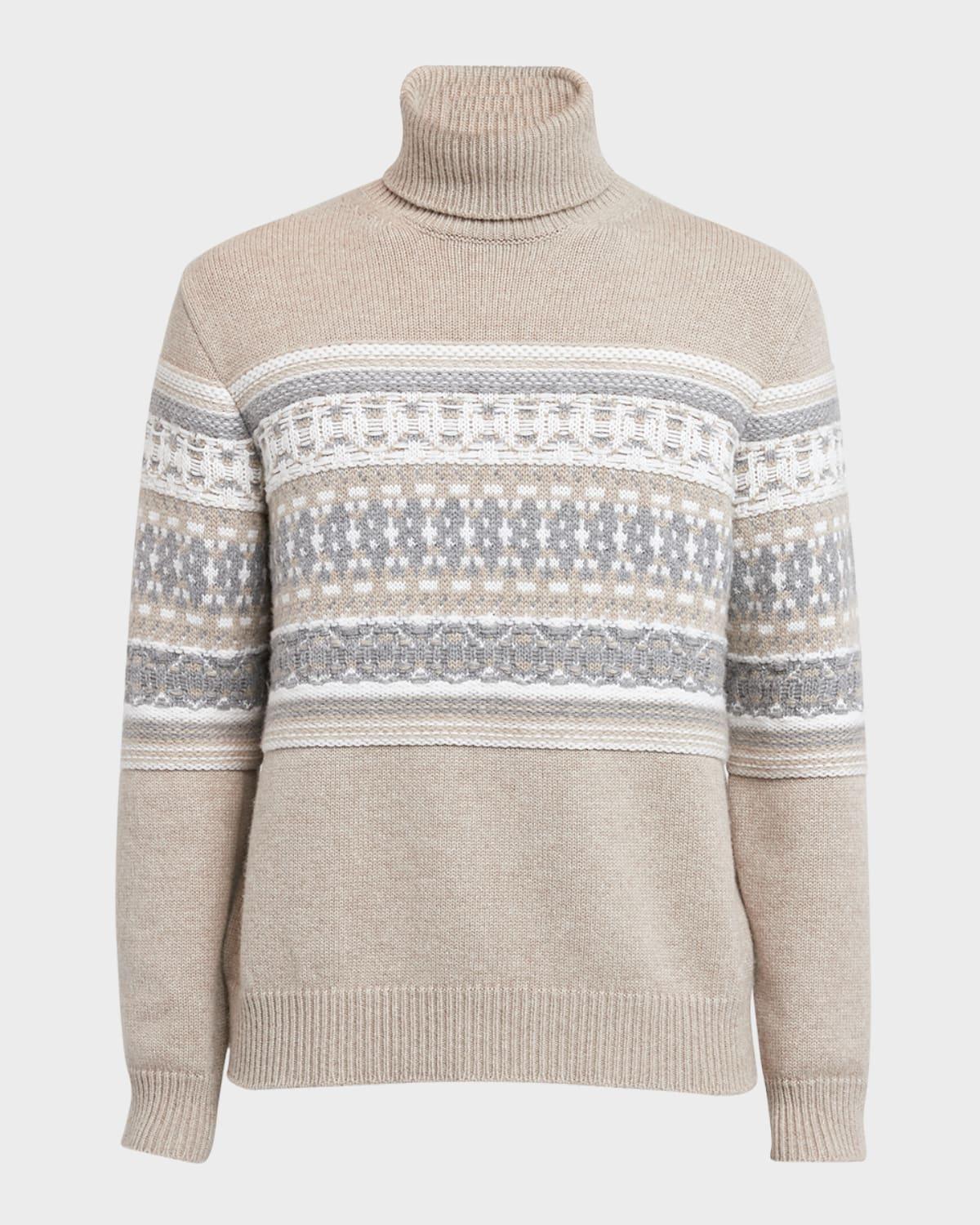 Mens Cashmere Jacquard Fair Isle Turtleneck Sweater Product Image