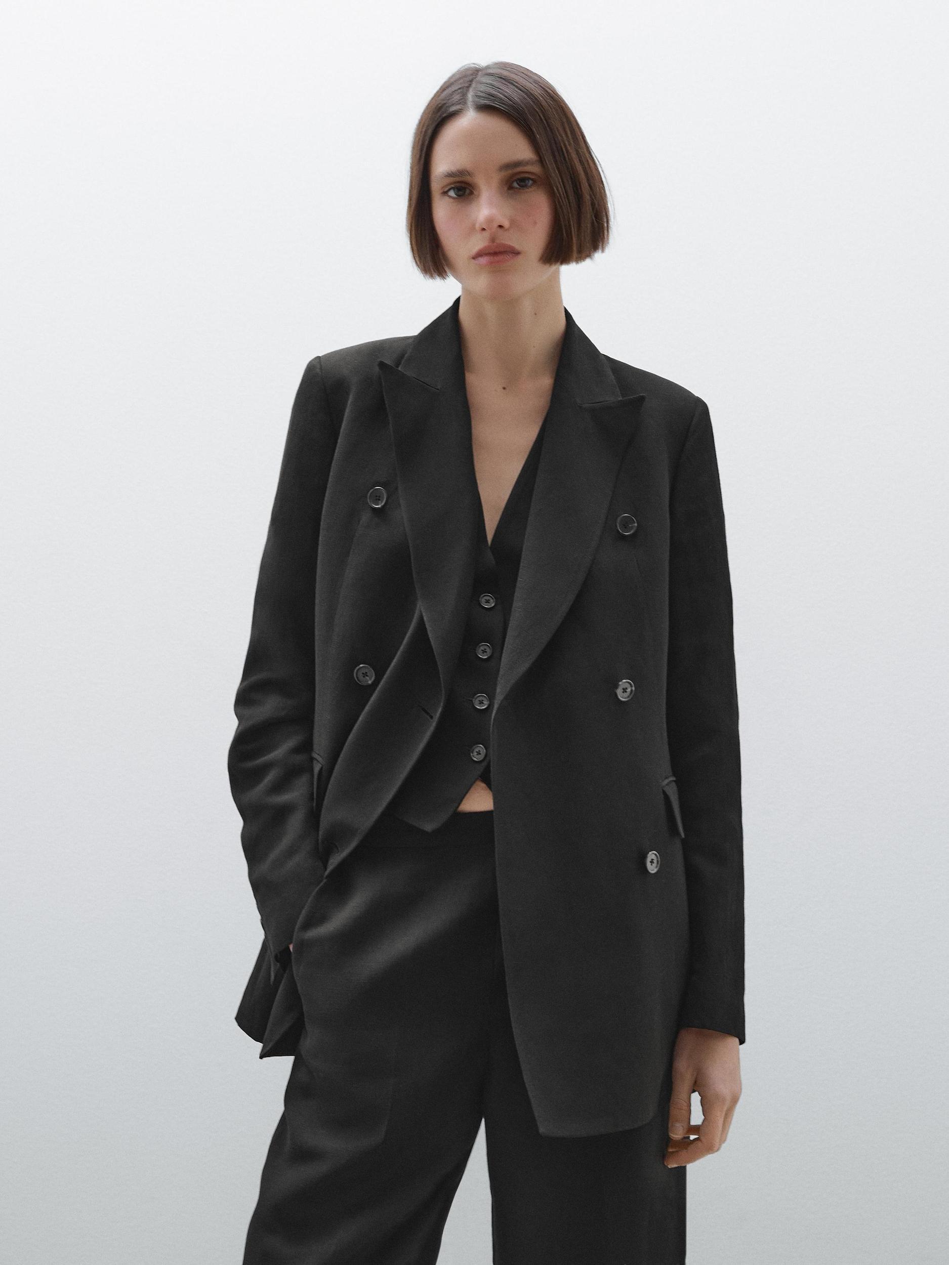 Double-breasted linen blend blazer Product Image