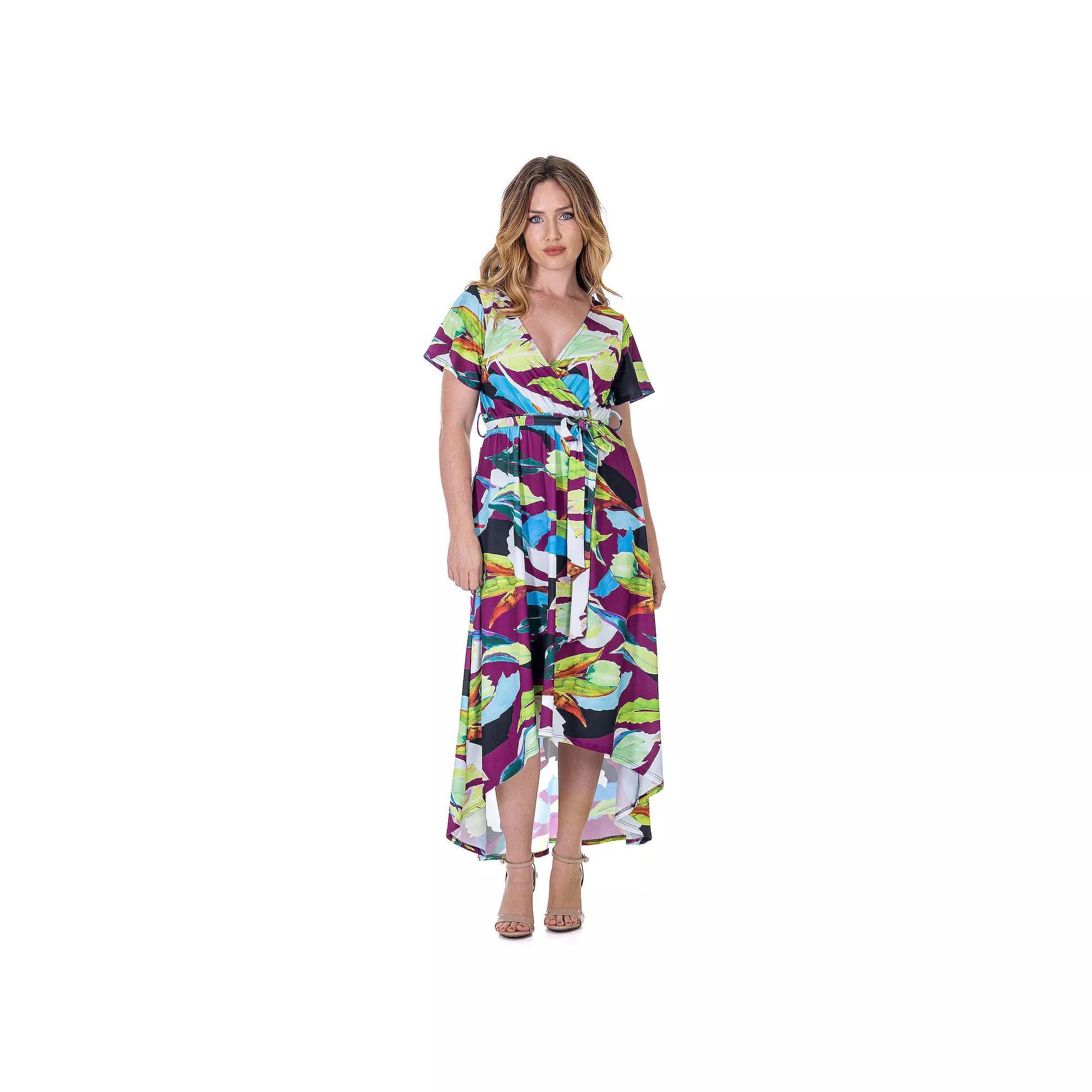 Women's 24Seven Comfort Apparel V-Neck High Low Wrap Dress, Size: Large, Purple Team Product Image