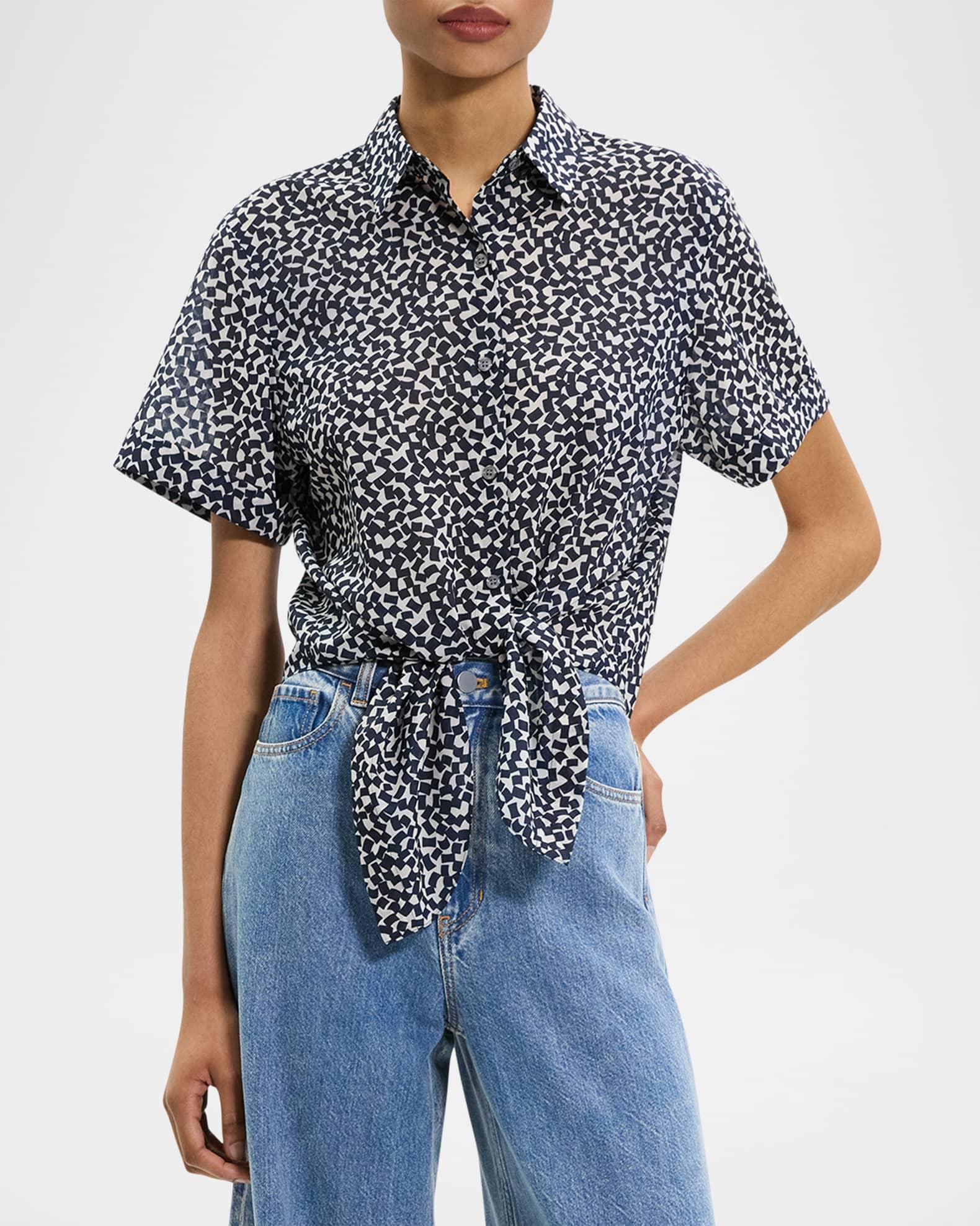Geometric-Print Tie-Front Shirt  Product Image