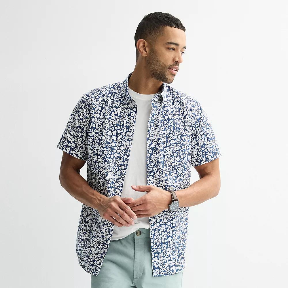 Men's Sonoma Goods For Life® Short Sleeve Perfect Length Button Down Shirt, Size: Large, Palm Party Blue Product Image