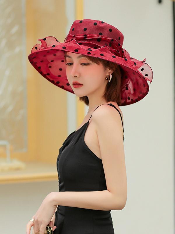 Flower Shape Gauze Polka Dot See-Through Split-Joint Sun Hat Product Image