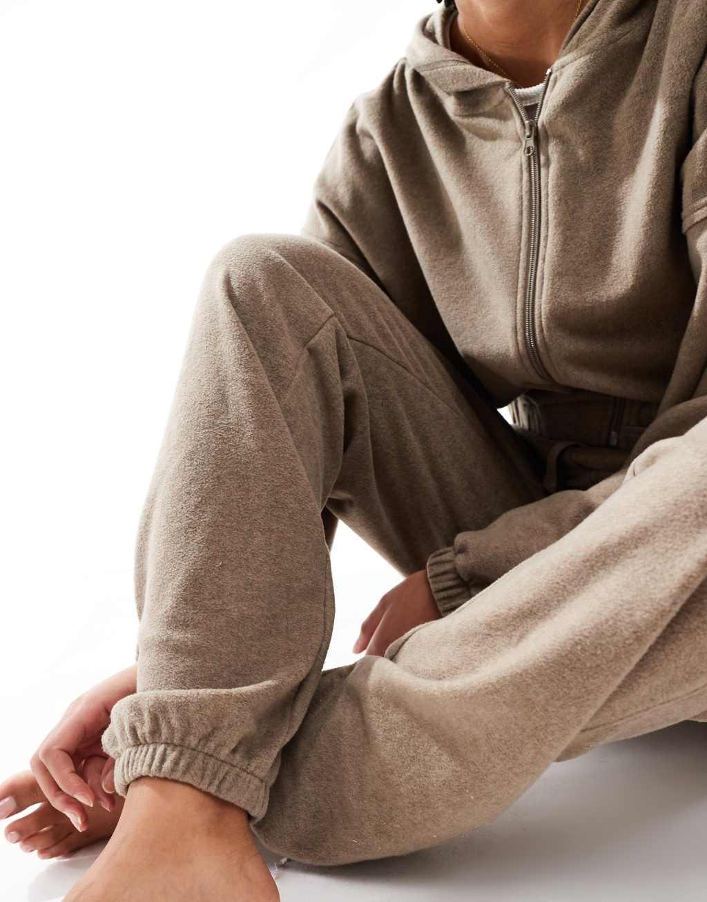 ASOS DESIGN Tall lounge mix & match fleece sweatpants in brown Product Image