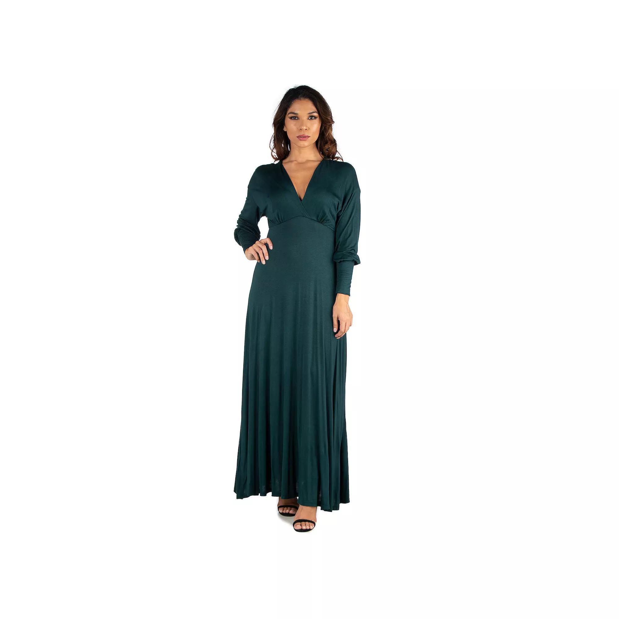 Women's 24seven Comfort Apparel V-Neck Long Sleeve Flared Maxi Dress,  Product Image