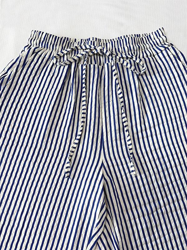 Loose Drawstring Elasticity Pockets Split-Joint Striped Pants Trousers Product Image