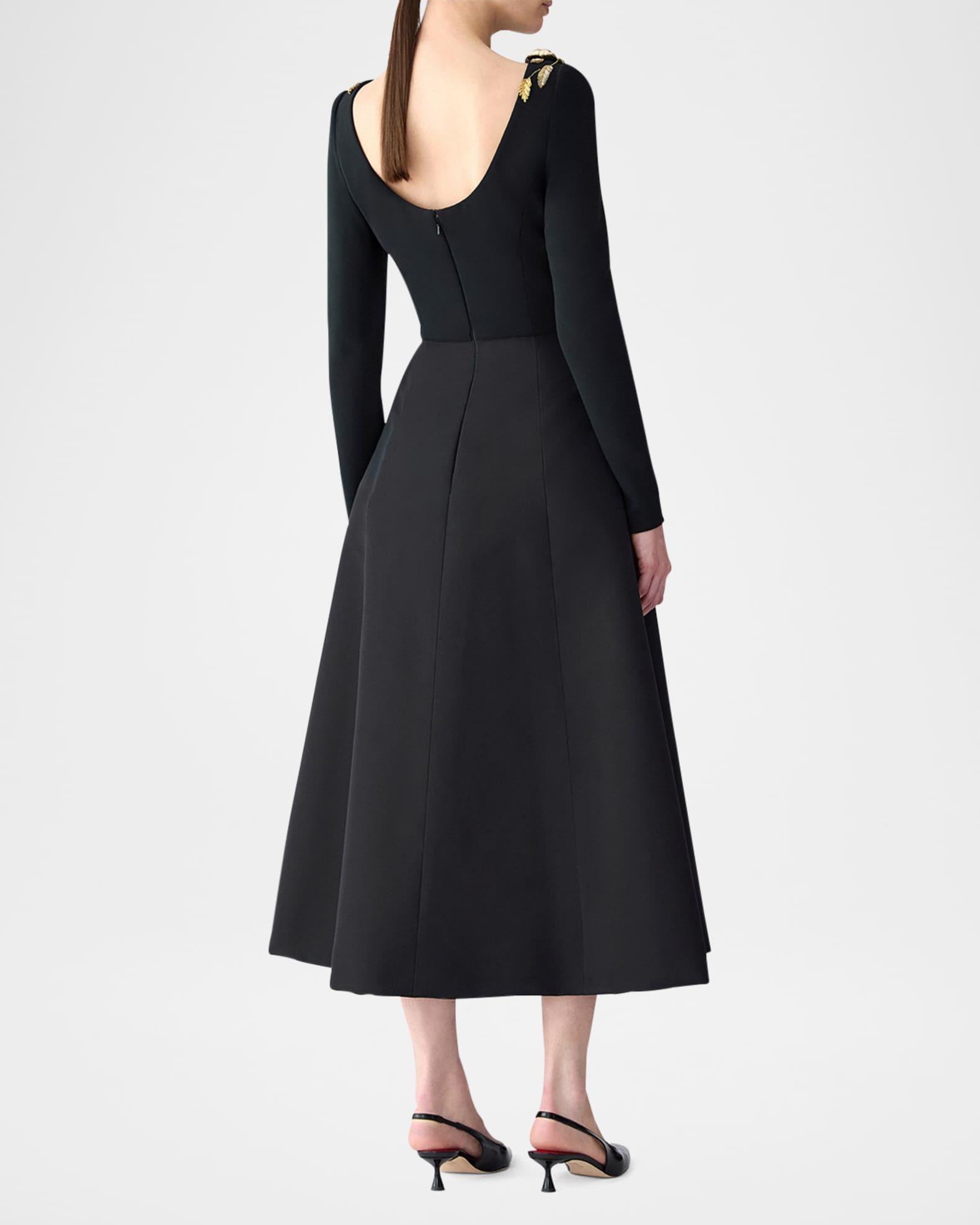 3D Floral Embellished Long-Sleeve Midi Dress Product Image