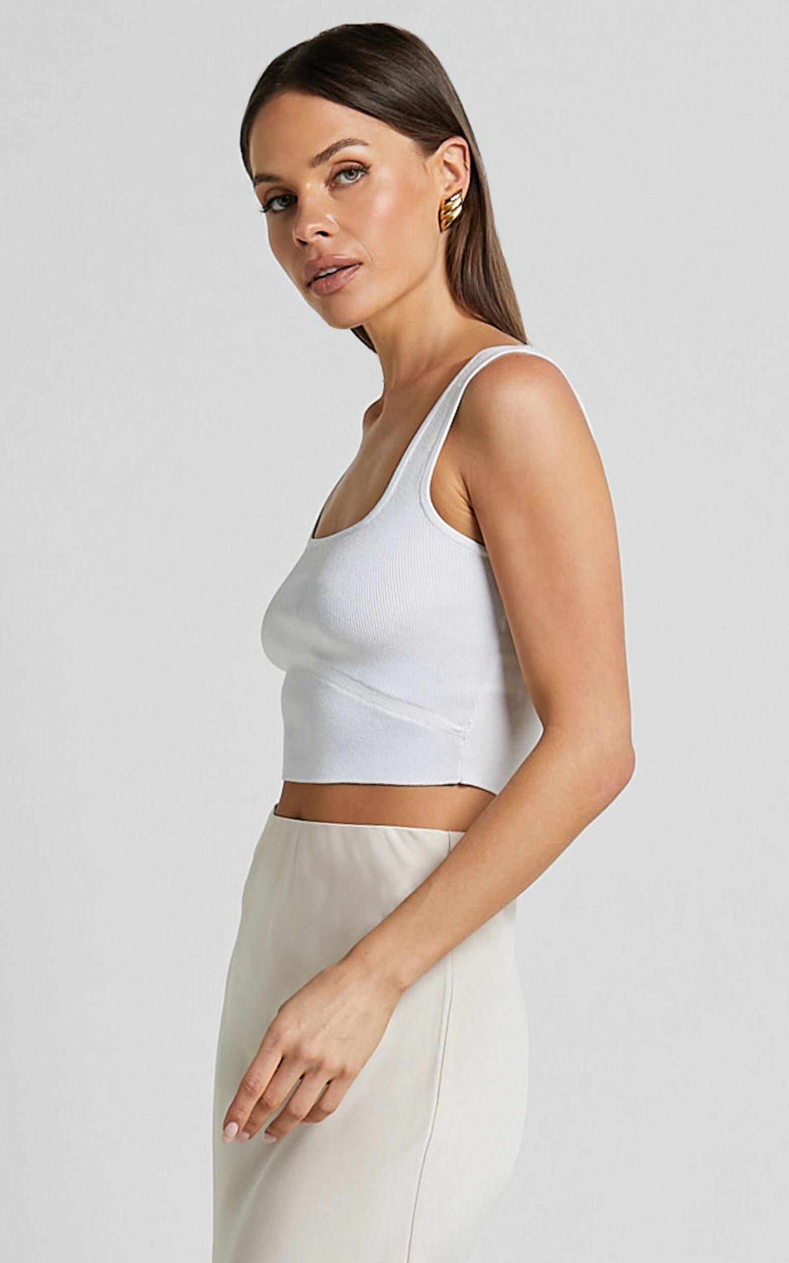Emlei Top - Square Neck Cropped Knit Top in White Product Image