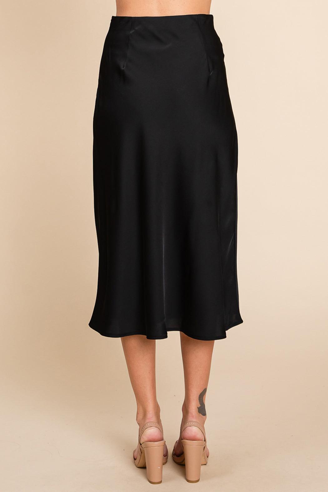 High Waist Satin A Line Midi Skirt Product Image
