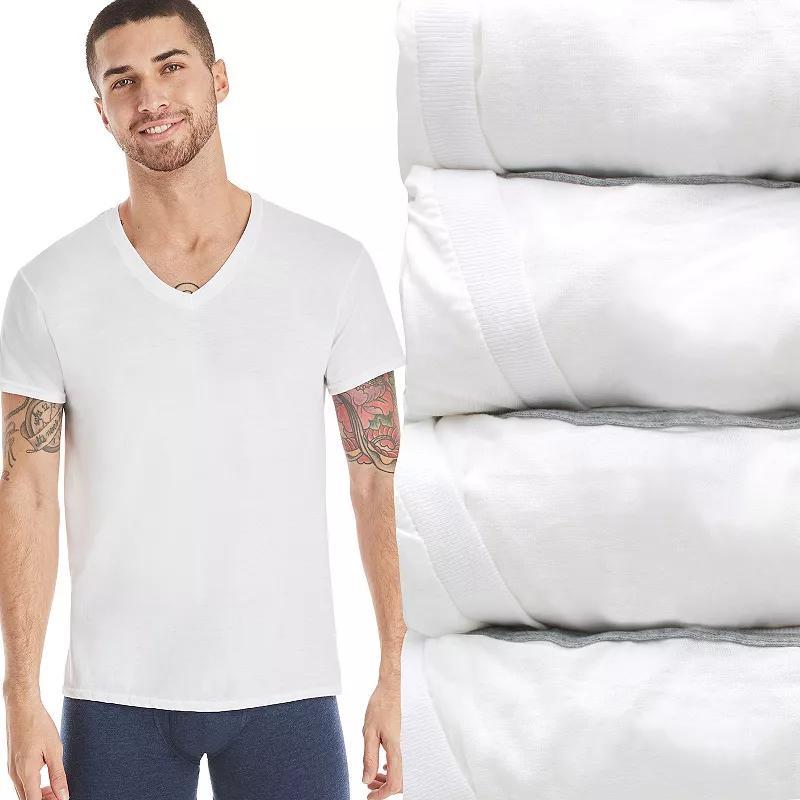 Hanes Ultimate 4-Pack Men's ComfortSoft Cotton Blend V-Neck Undershirt, Size: XL, White Product Image