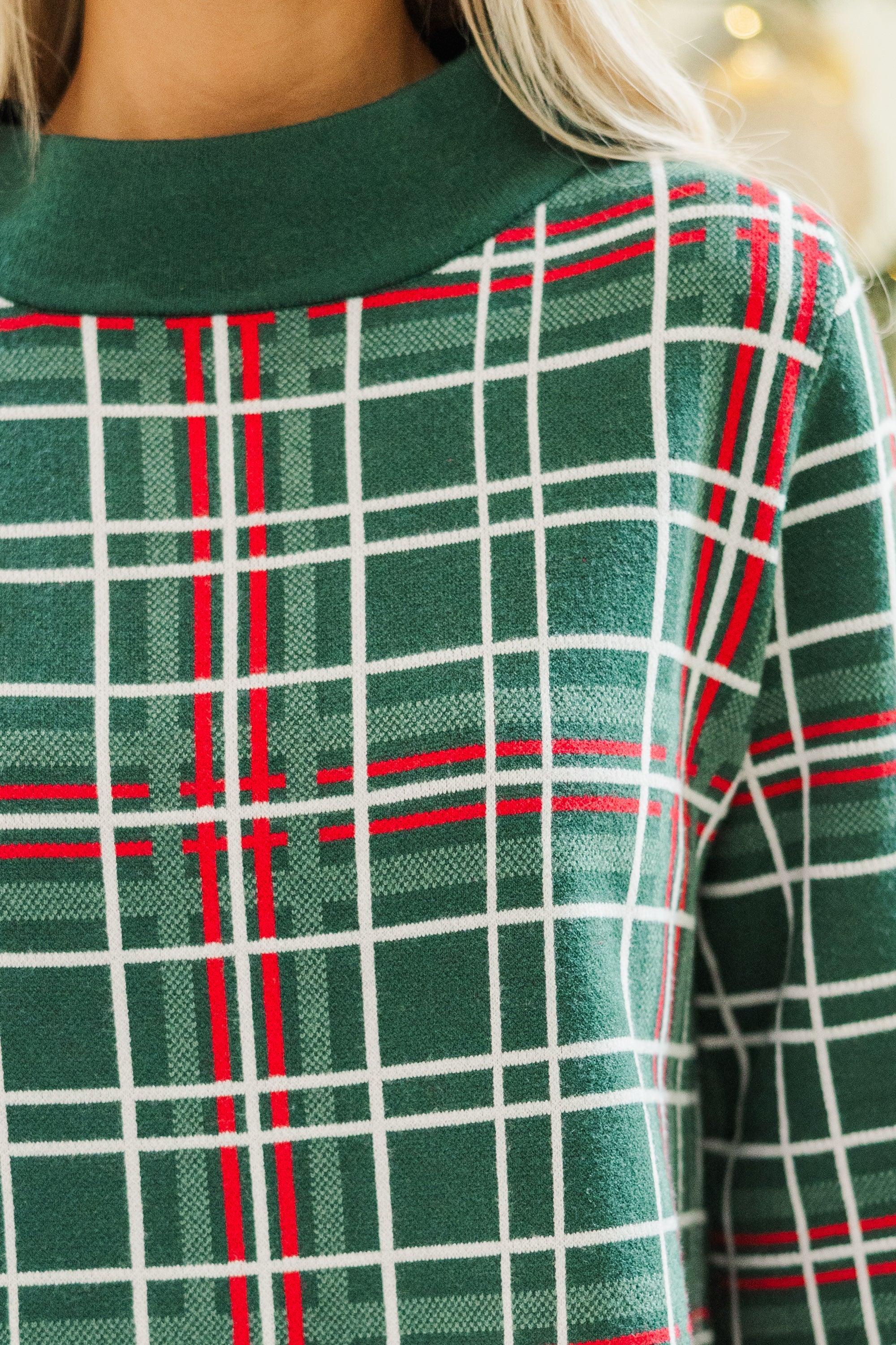 Just A Feeling Emerald Plaid Mock Neck Sweater Female Product Image