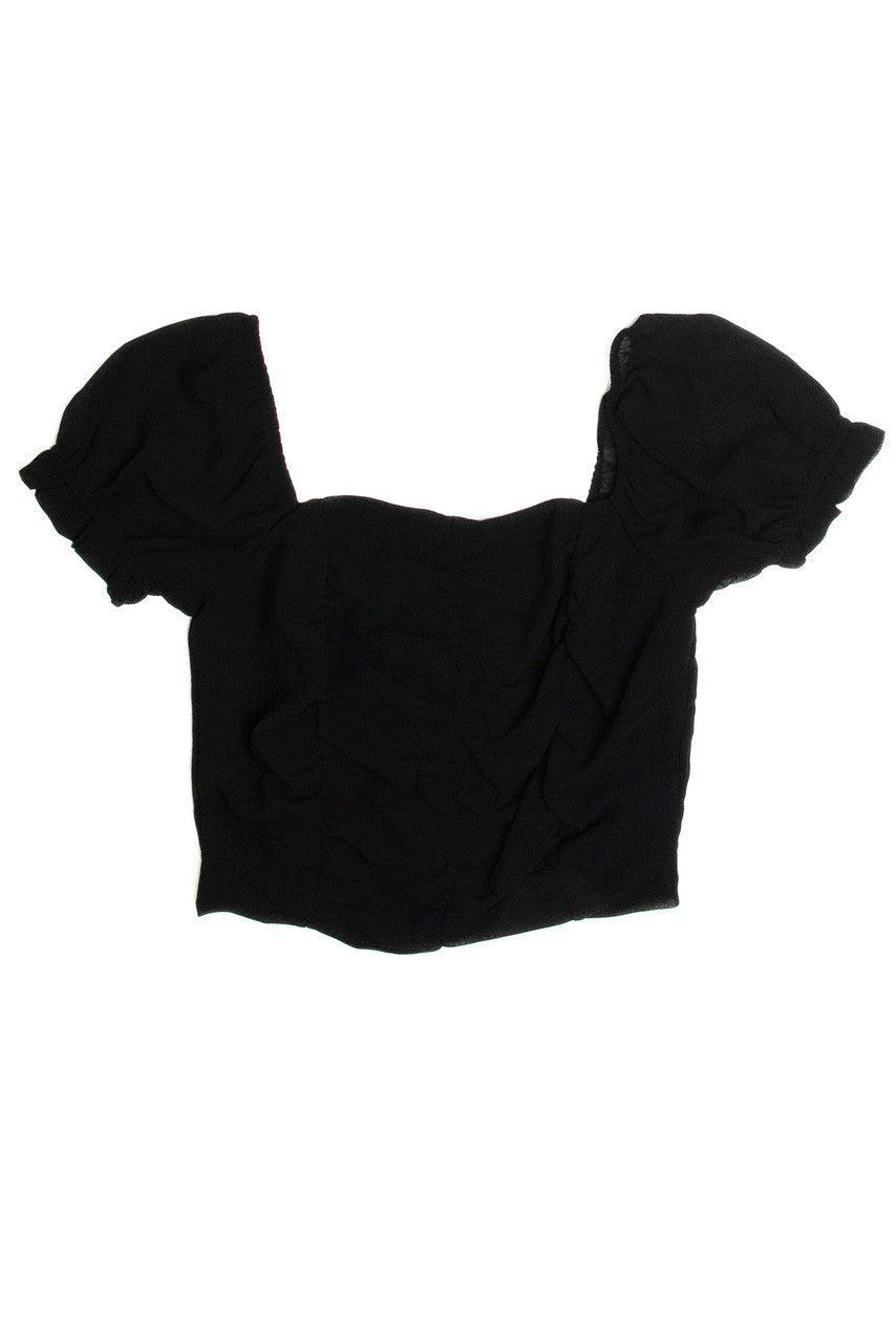 Ruched Front Black Chiffon Crop Product Image