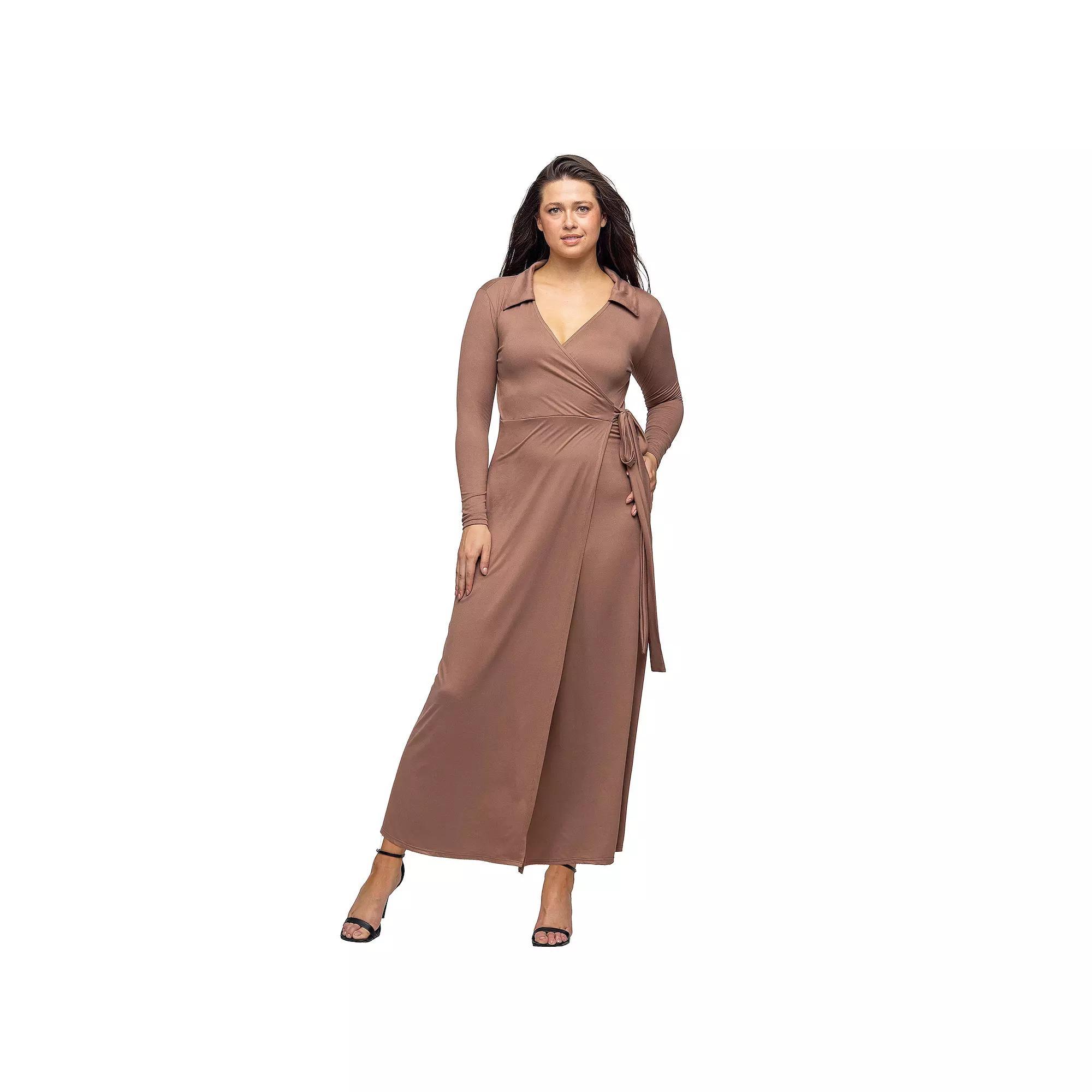 Women's 24Seven Comfort Apparel Comfortable Collared Wrap Maxi Dress,  Product Image