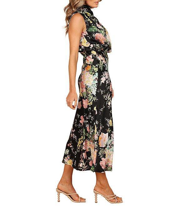Petal & Pup Anabelle Satin Floral Print Halter Neck Sleeveless Midi Dress Product Image