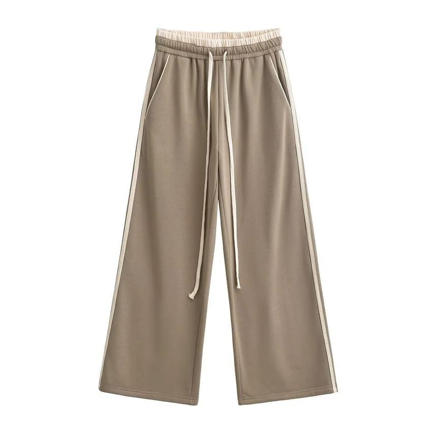 Drawstring Waist Two Tone Wide Leg Sweatpants Product Image