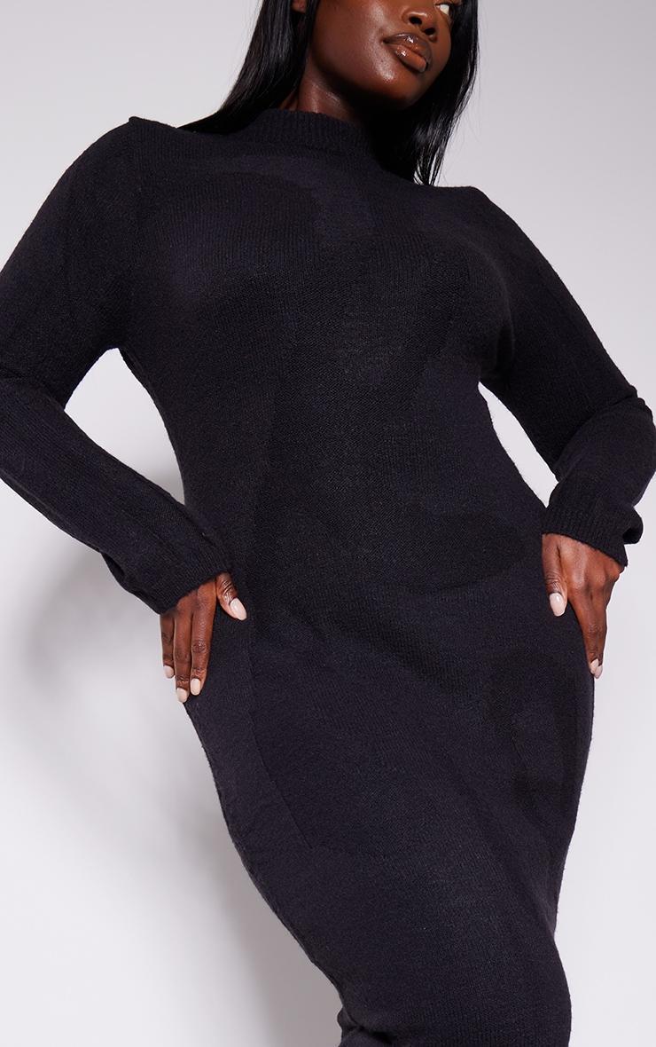 Plus Black Soft Knit Open Back Long Sleeve Maxi Dress Product Image