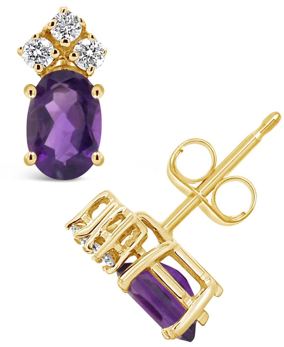 Celebration Gems 14k Gold Oval Amethyst & 1/8 Carat T.W. Diamond Stud Earrings, Womens Product Image