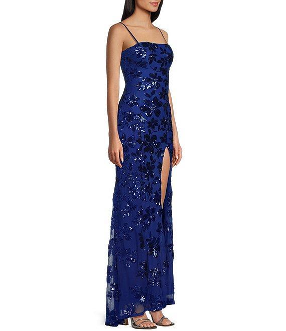 Honey and Rosie Sequin Pattern Front Slit Long Dress Product Image
