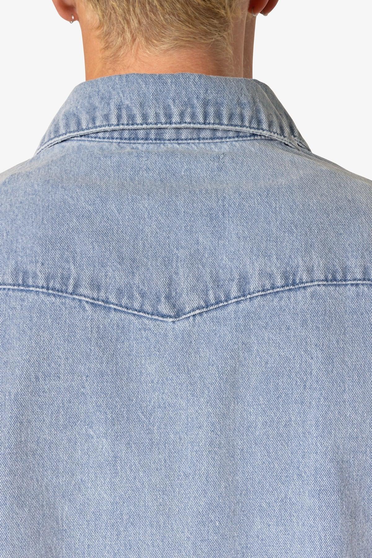 Washed Denim Button Up Shirt - Blue Product Image