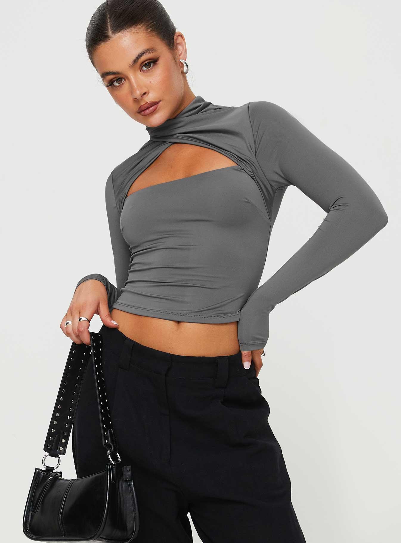 Ganz Long Sleeve Top Grey Product Image