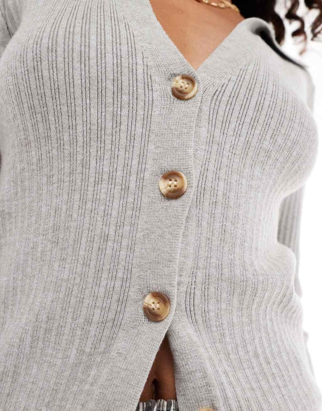 Glamorous ribbed knit button front cardigan in gray heather Product Image