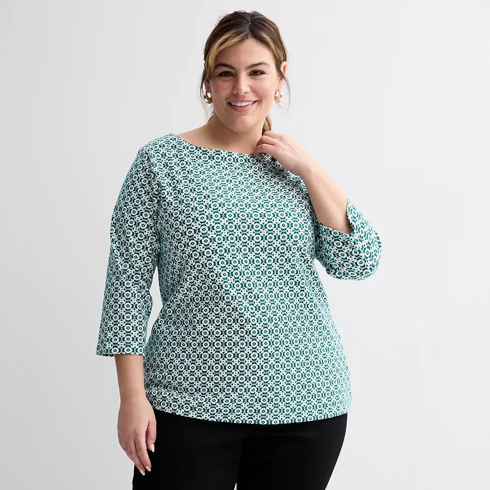 Plus Size Croft & Barrow® Boatneck Top, Women's, Size: 2XL, Green Mod Weave Product Image