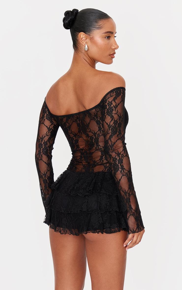 Black Lace Bardot Rara Skort Romper Product Image