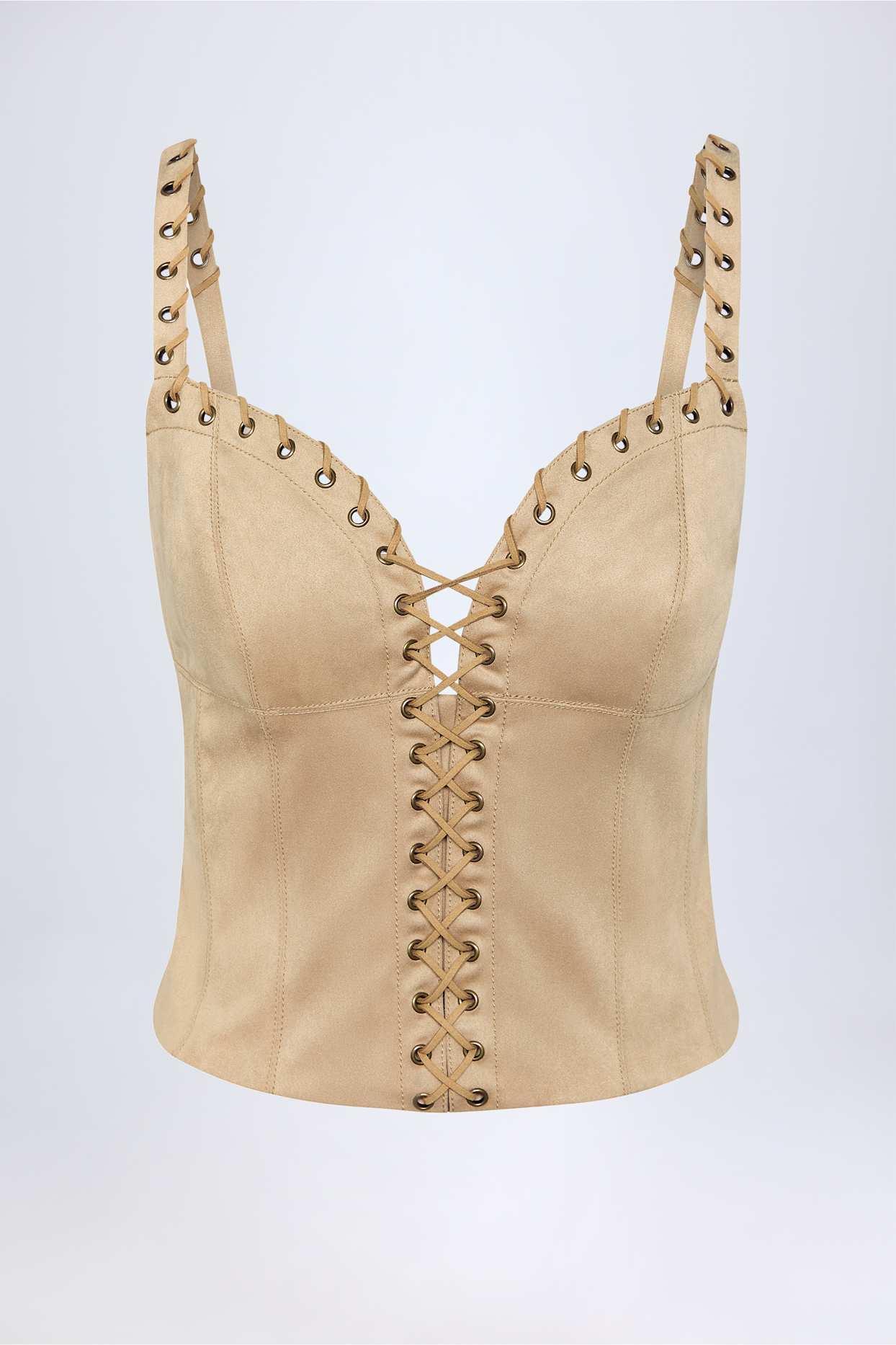 Lace-Up Top in Tan Product Image