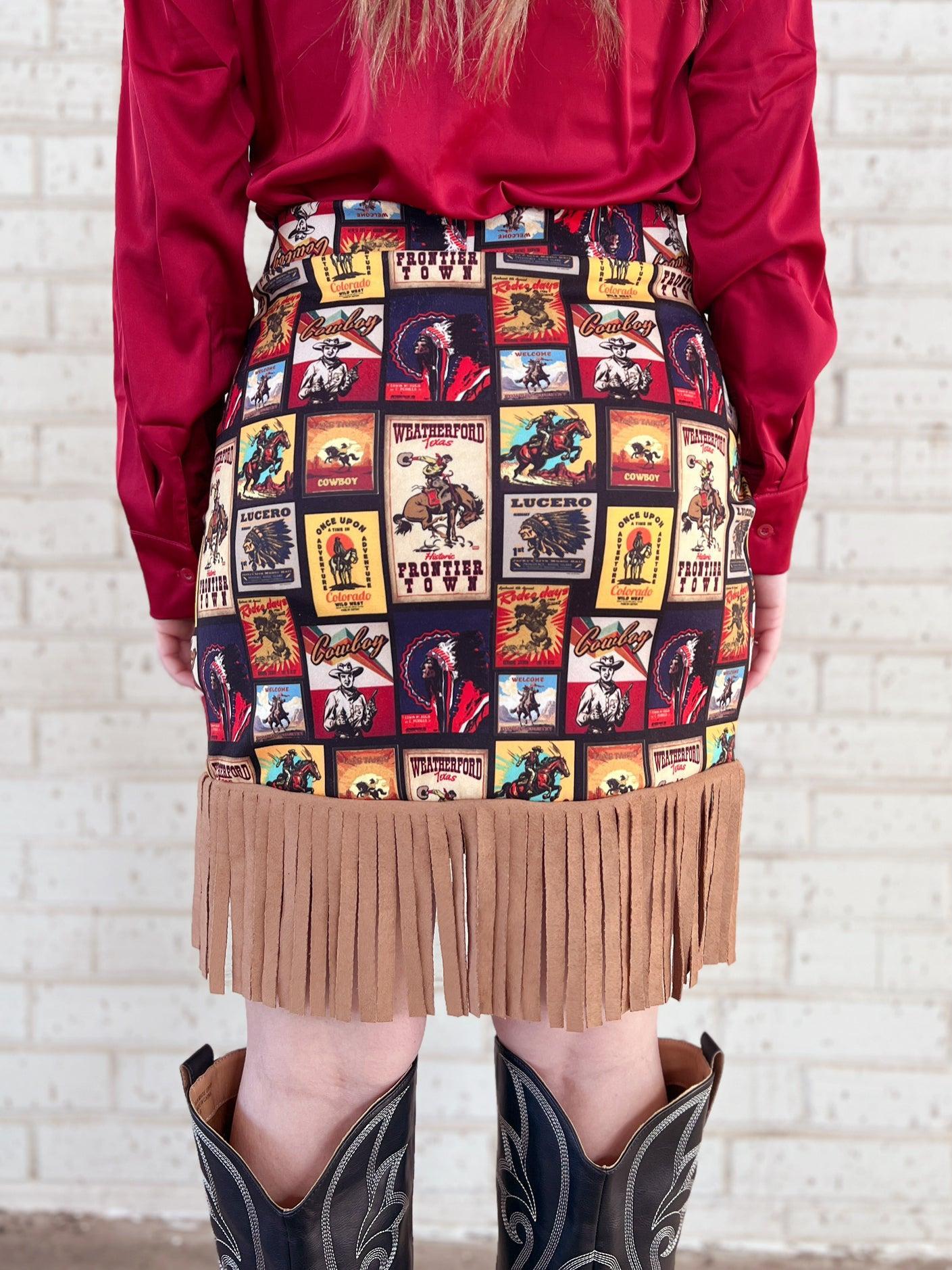 Western Collage Wrap Fringe Skirt Product Image