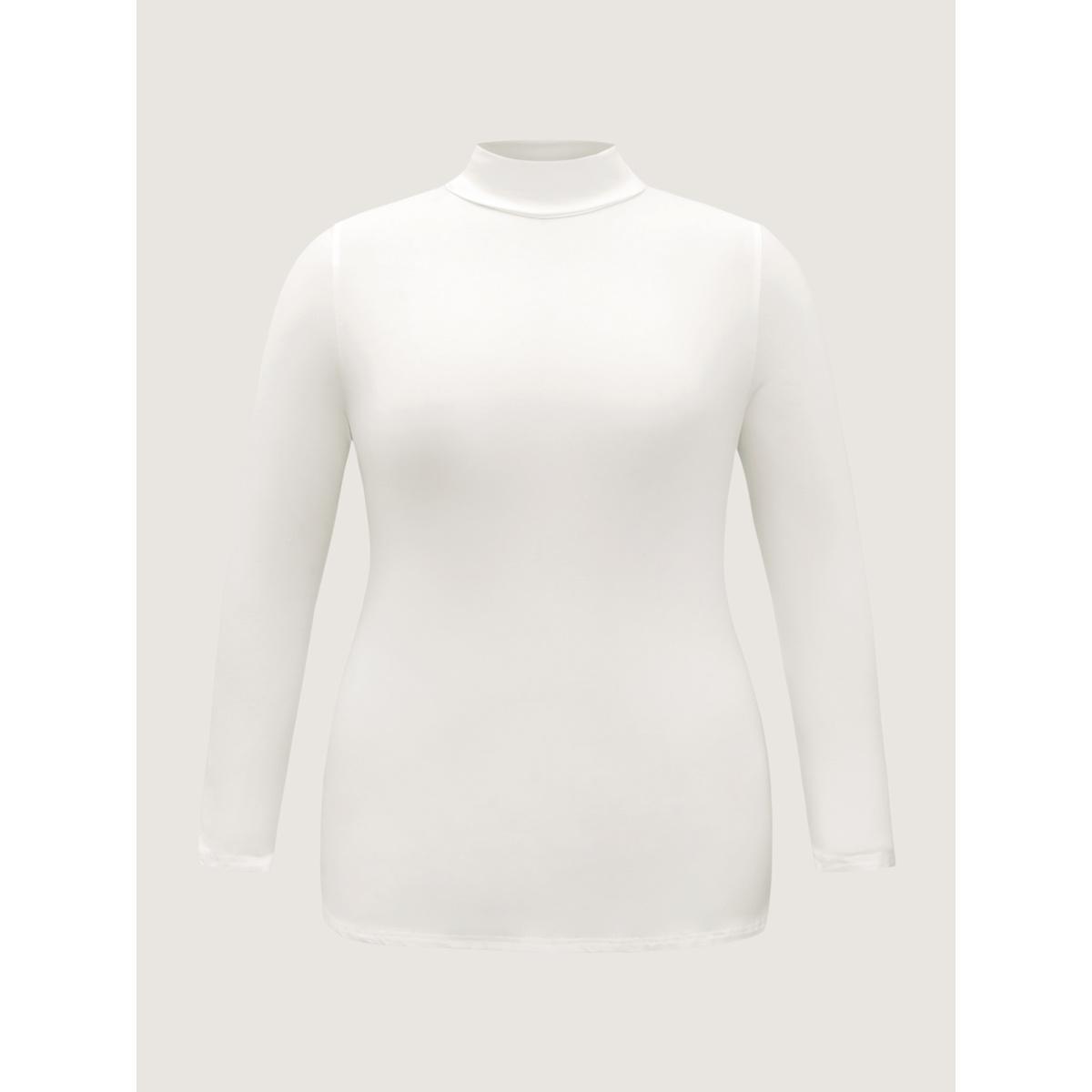 Plus Size Supersoft Essentials Solid Funnel Neck Knit T-shirt White Women Leisure Plain Plain Ruffled collar Bodycon Casual T-shirts BloomChic 22-24/3X Product Image