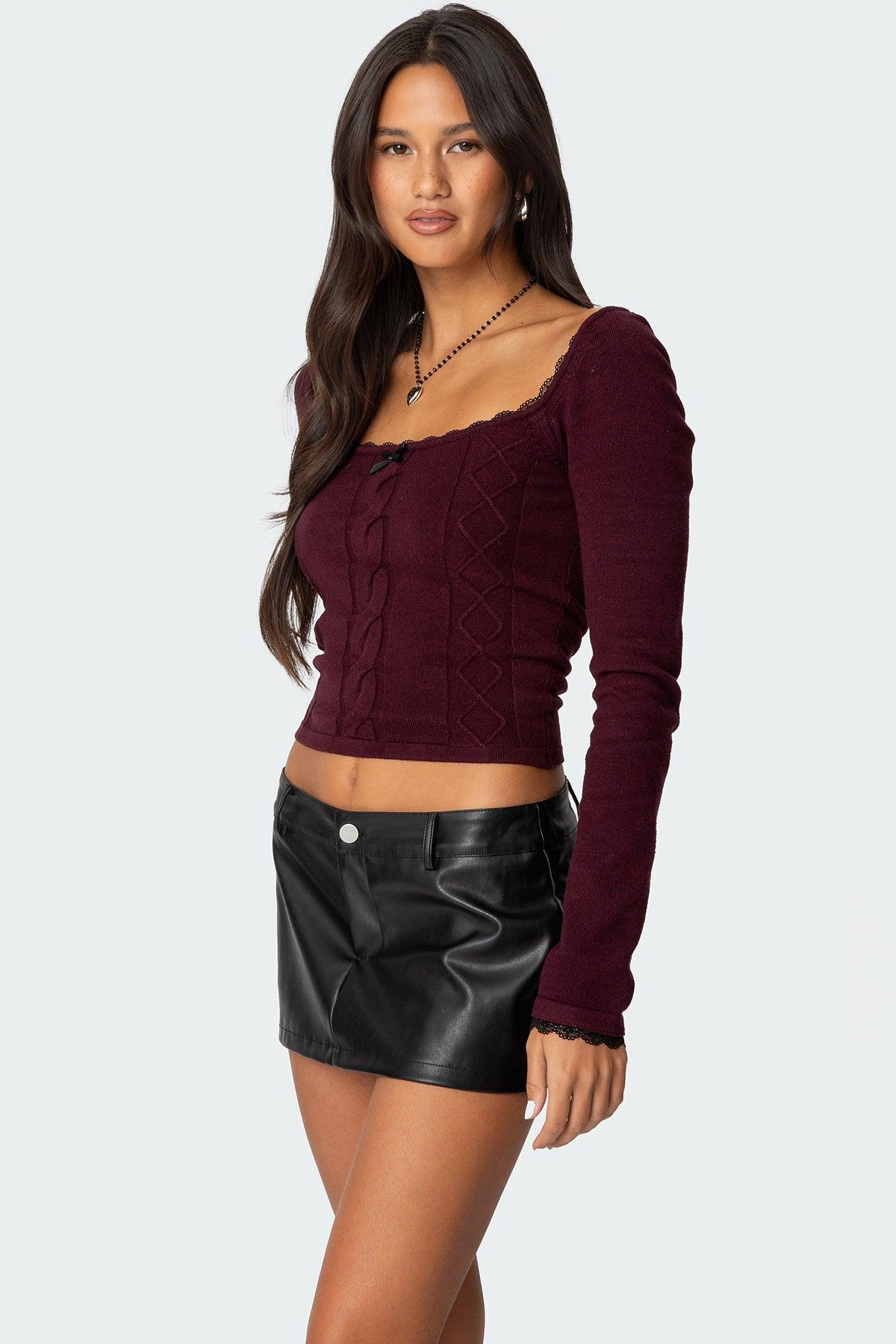 Ansley Lacey Cable Knit Top Product Image