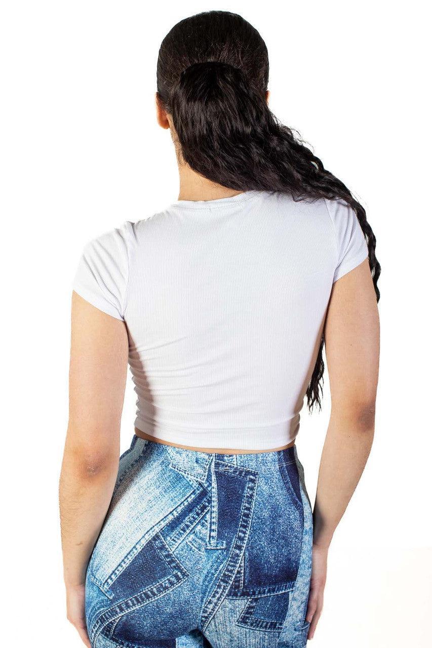 White Basic Ribbed Crop Tee Product Image